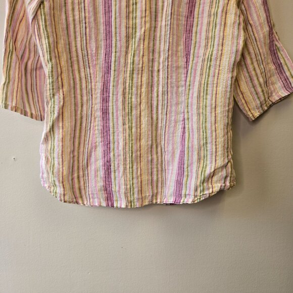 Coldwater Creek Beachy Coastal Grandma Striped Linen Blend Button-Up Shirt - M ( - Picture 7 of 11